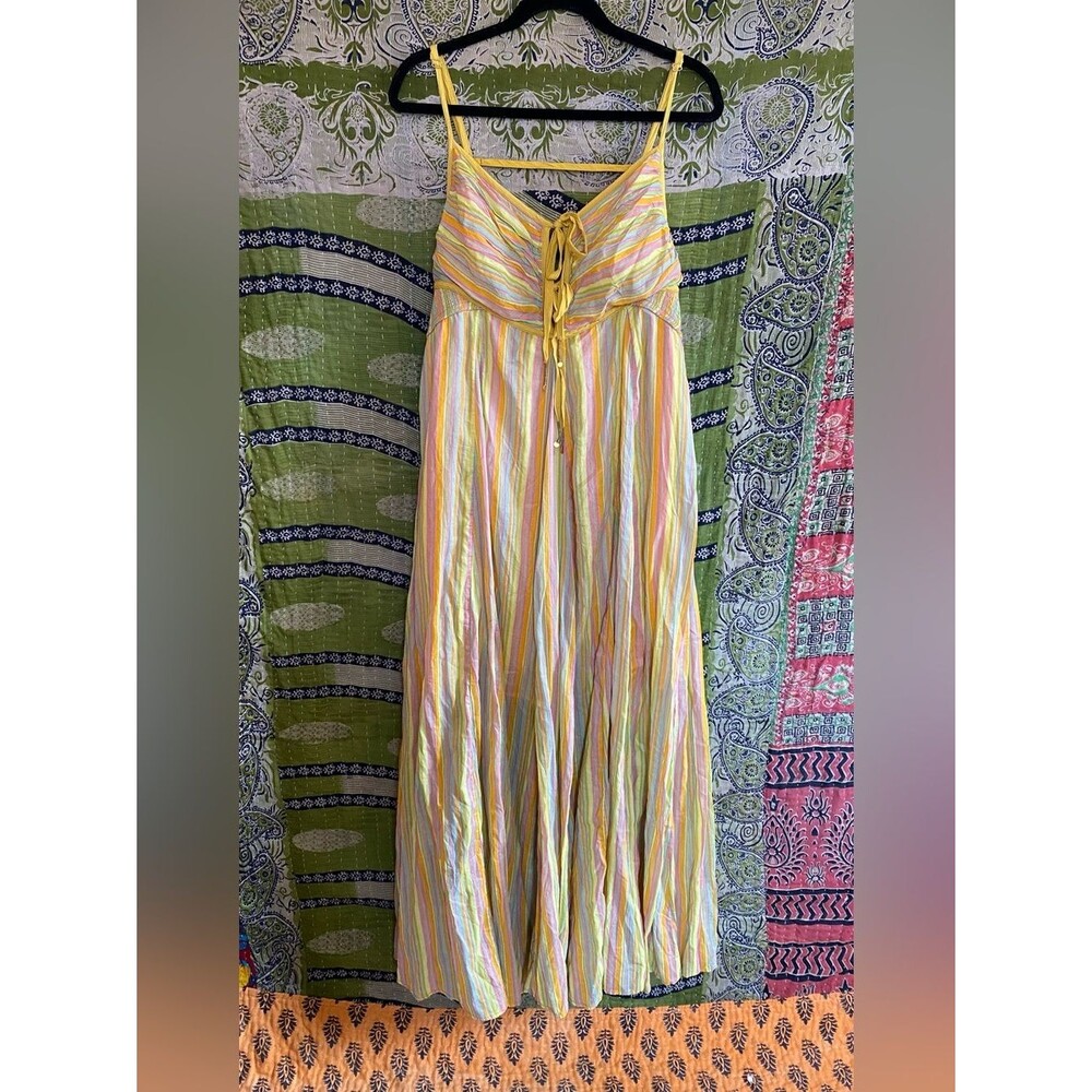 Free People Citrus Combo Poplin Dream Weaver Boho Maxi Dress Size Extra Large - Picture 2 of 16